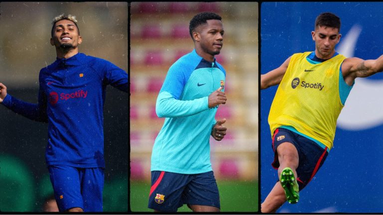 Raphinha, Ansu Fati y Ferran Torres entrenando en la Ciudad Deportiva del Barça